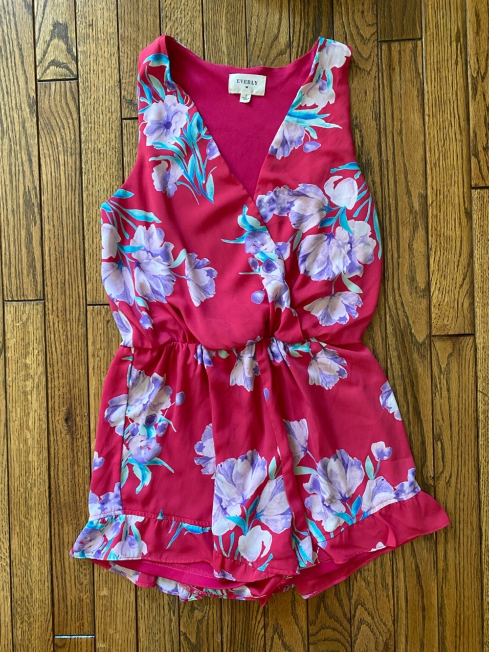 Everly Hot Pink Floral Wrap Romper